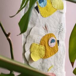 Decorative Linen Wall Hanging For Children's Or Baby's Room With Animal Bird Pattern, Natural Fibers, Handmade - thumbnail 3