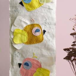 Decorative Linen Wall Hanging For Children's Or Baby's Room With Animal Bird Pattern, Natural Fibers, Handmade - thumbnail 4