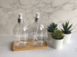 Personalised Clear Bell Soap Dispenser Bottle With White/Silver Pump 500Ml