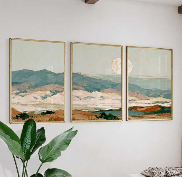 Sage Desert Poster Set, Terracotta Mountain Landscape Wall Art - image 1