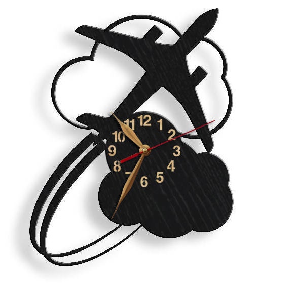 Wall Clock Airplane Aircraft Pilot, Stewardess Gift Big Non-Ticking Large 13 Or 18 Inch