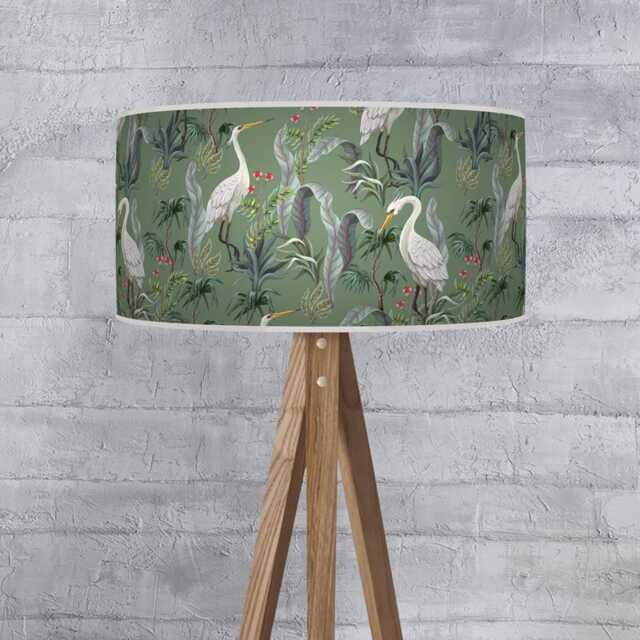 Tropical Birds Sage Green Handmade Pendant Light Lampshade - image 1