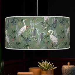 Tropical Birds Sage Green Handmade Pendant Light Lampshade - thumbnail 3
