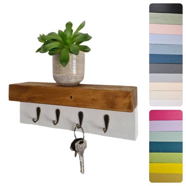 Handmade Rustic Wall Key Holder With Shelf, Hallway Organiser, Key Hooks Tidy Rack, Gift For New Home, Entryway, Keyholder - image 1