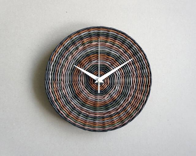 Brown Wall Clock Handwoven From Ecological Wicker, Modern Rustic Home Decoration, Eco Friendly Farmhouse Decor, 1st Anniversary Gift Couple - image 1