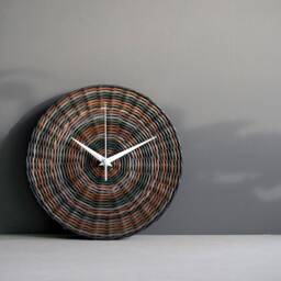 Brown Wall Clock Handwoven From Ecological Wicker, Modern Rustic Home Decoration, Eco Friendly Farmhouse Decor, 1st Anniversary Gift Couple - thumbnail 2