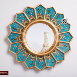 Handmade Turquoise Round Mirror Wall Decor - Peruvian Painted Glass Decorative Mirrors Unique Home Gifts Housewarming Gift - thumbnail 2