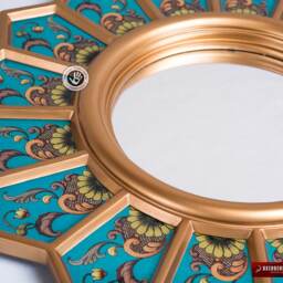 Handmade Turquoise Round Mirror Wall Decor - Peruvian Painted Glass Decorative Mirrors Unique Home Gifts Housewarming Gift - thumbnail 4