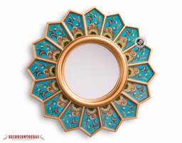 Handmade Turquoise Round Mirror Wall Decor - Peruvian Painted Glass Decorative Mirrors Unique Home Gifts Housewarming Gift