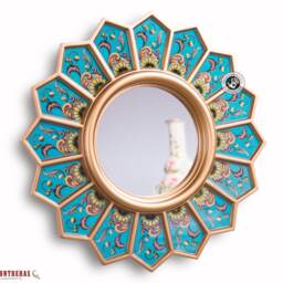 Handmade Turquoise Round Mirror Wall Decor - Peruvian Painted Glass Decorative Mirrors Unique Home Gifts Housewarming Gift - thumbnail 3
