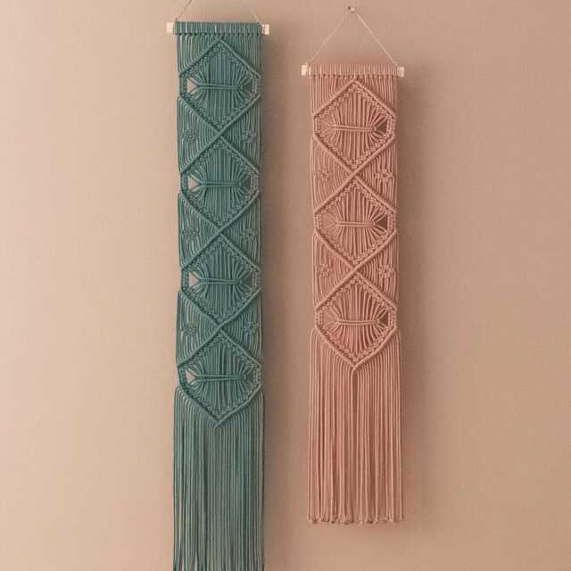 Macrame Wall Hanging, Geometric Decor, Rustic Long Nursery Room Boho Minimalist Art W05 - image 1