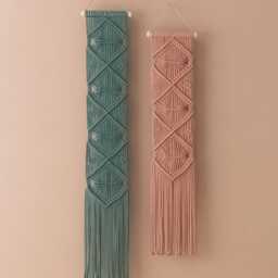 Macrame Wall Hanging, Geometric Decor, Rustic Long Nursery Room Boho Minimalist Art W05 - thumbnail 1