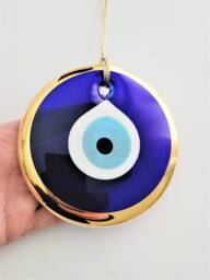 Gold Evil Eye Wall Hanging Turkish Nazar Amulet, Good Luck Charm - Various Sizes Available - thumbnail 1