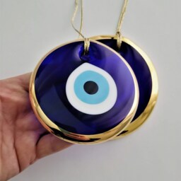 Gold Evil Eye Wall Hanging Turkish Nazar Amulet, Good Luck Charm - Various Sizes Available - thumbnail 2