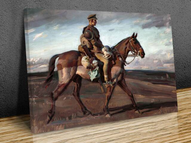 Alfred Munnings, Soldier On A Horse, Wall Art, Hangins, Mounted Canvas Print Ready To Hang - image 1