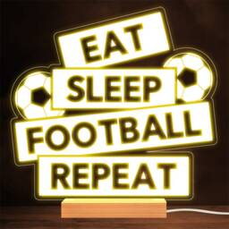 Eat Sleep Football Repeat Sign Sports Personalised Gift Lamp Night Light - thumbnail 1
