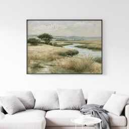 Meadow River Poster, Neutral Landscape Print, Country Wall Art, Paper - thumbnail 2