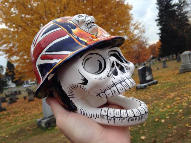 Union Jack Skull Sculpture Handcrafted Mexican Decor - image 1