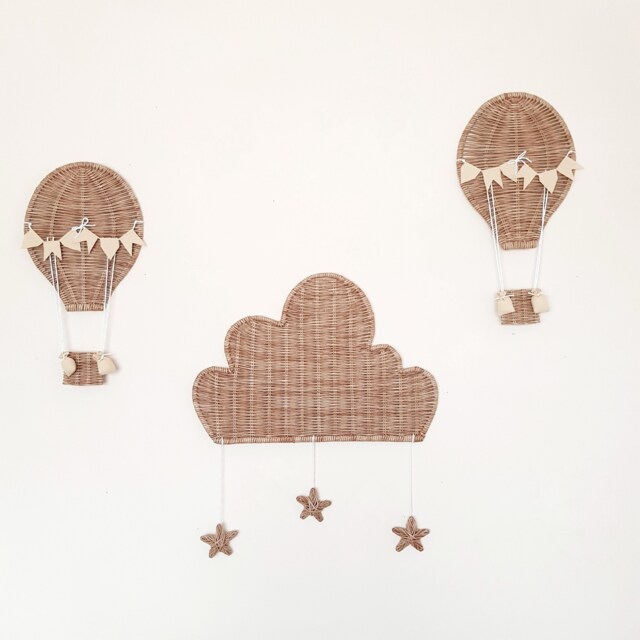 Wicker Hot Air Balloon Wall Hanging Celestial Nursery Decor - image 1