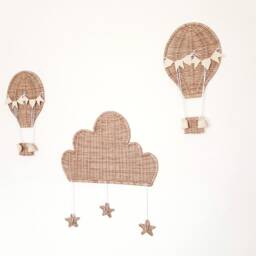 Wicker Hot Air Balloon Wall Hanging Celestial Nursery Decor - thumbnail 4