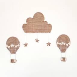 Wicker Hot Air Balloon Wall Hanging Celestial Nursery Decor - thumbnail 2