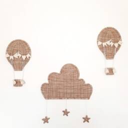 Wicker Hot Air Balloon Wall Hanging Celestial Nursery Decor - thumbnail 3