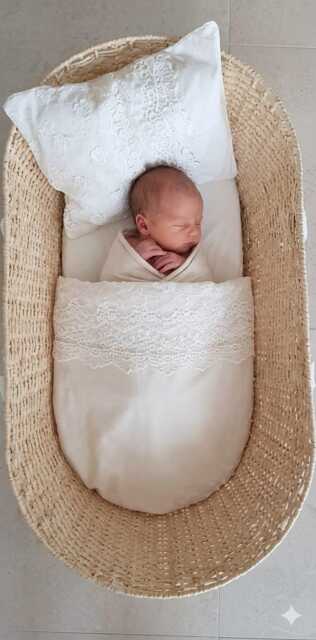 Lace Trim Baby Sheet Set - Cradle Pram Pillowcase, Optional Velvet Blanket Custom - image 1