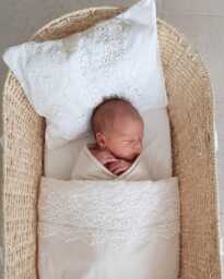 Lace Trim Baby Sheet Set - Cradle Pram Pillowcase, Optional Velvet Blanket Custom