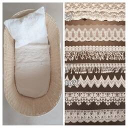 Lace Trim Baby Sheet Set - Cradle Pram Pillowcase, Optional Velvet Blanket Custom - thumbnail 2