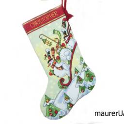Embroidered Christmas Stockings Personalized Xmas Stocking With Embroidered Snowmen Handmade Cross-Stitched New Year's Dekor Made To Order - thumbnail 2