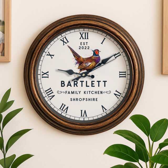 Personalised Pheasant Wall Clock Custom Name Farmhouse Glass County Kitchen Home Decor Farmer Housewarming Gift Ekrc15 - image 1