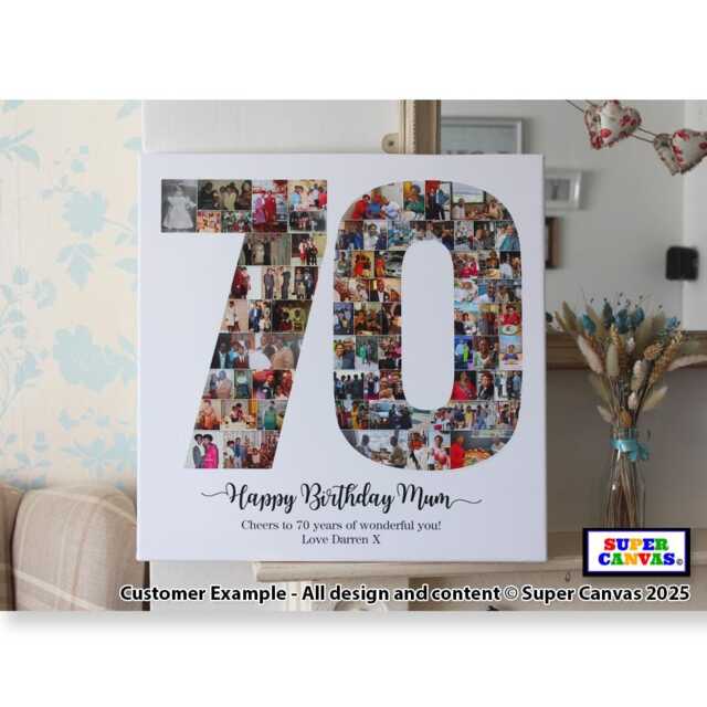 70Th Birthday Mum Dad Grandad Nana Friend Grandma Nan Custom Picture Photo Frame Collage Party Board Framed Canvas Print Gift - image 1
