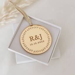 Personalised Initials & Wedding Date Christmas Decoration, Monogram, Rose Gold, Silver Tree Decoration Bauble - thumbnail 2