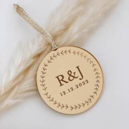 Personalised Initials & Wedding Date Christmas Decoration, Monogram, Rose Gold, Silver Tree Decoration Bauble - thumbnail 1