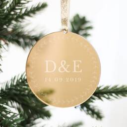 Personalised Initials & Wedding Date Christmas Decoration, Monogram, Rose Gold, Silver Tree Decoration Bauble - thumbnail 3