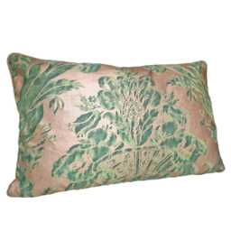 Fortuny Fabric Throw Pillow Cushion Cover Green & Silvery Gold Olimpia Pattern - Made in Italy - thumbnail 3