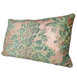 Fortuny Fabric Throw Pillow Cushion Cover Green & Silvery Gold Olimpia Pattern - Made in Italy - thumbnail 4