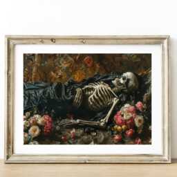 The Velvet Requiem, Creepy Victorian Poster Print, Halloween Art Prints, Sleeping Skeleton Painting - thumbnail 3