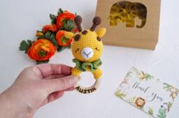 Giraffe Cotton Baby Toy, Safari Shower Gift, Personalized Gift For Newborn, Jungle Animal Nursery Mom To Be Package