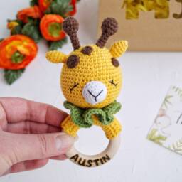 Giraffe Cotton Baby Toy, Safari Shower Gift, Personalized Gift For Newborn, Jungle Animal Nursery Mom To Be Package - thumbnail 3