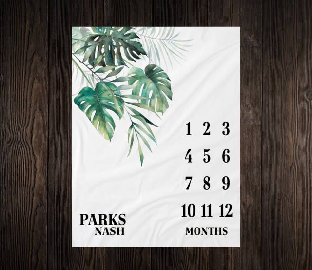Palm Greenery Milestone Blanket, Monthly Growth Tracker, Personalized Baby Custom Shower Gift, New Gift - image 1