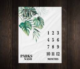 Palm Greenery Milestone Blanket, Monthly Growth Tracker, Personalized Baby Custom Shower Gift, New Gift - thumbnail 1