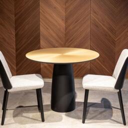 Kopar Round Brushed Brass Dining Table D98 - thumbnail 2