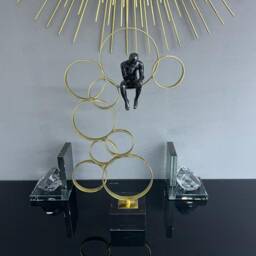 Boxed Magnetic Modern Art Thinking Man On Decorative Gold Circle Frame Ornament - thumbnail 3