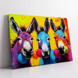 Colorful Donkeys Farm Animal Abstract Oil Painting Paint Splatter Wall Art Framed Canvas Poster Print Home Living Room Decor Fun Donkey Gift - thumbnail 2