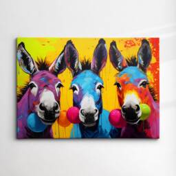 Colorful Donkeys Farm Animal Abstract Oil Painting Paint Splatter Wall Art Framed Canvas Poster Print Home Living Room Decor Fun Donkey Gift - thumbnail 3