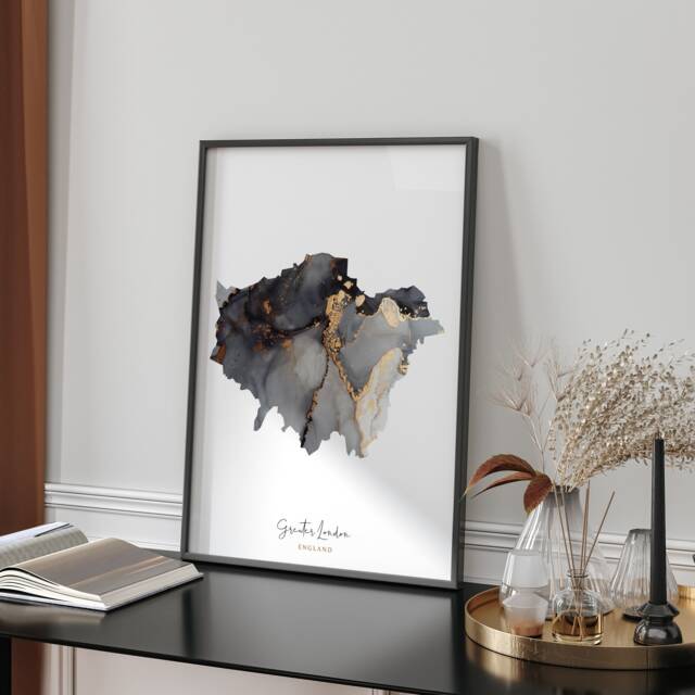 Greater London Map Black & Gold Wall Art Print - England United Kingdom Great Britain - image 1