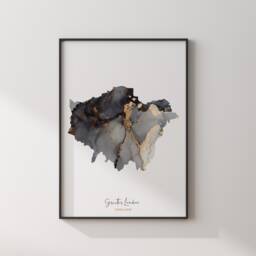 Greater London Map Black & Gold Wall Art Print - England United Kingdom Great Britain - thumbnail 3