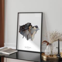 Greater London Map Black & Gold Wall Art Print - England United Kingdom Great Britain - thumbnail 1