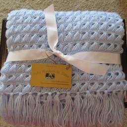 Baby Boy Blue Crochet Blanket ~ Unique Broomstick Stitch Newborn Gift - thumbnail 2